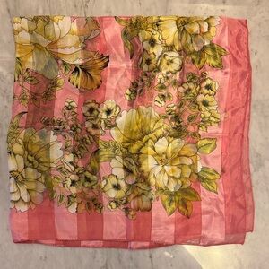 Floral Pink Silk-Feel Scarf with Yellow Bloom Print